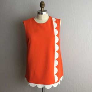 Orange  Asymmetrical Top with White Scallops